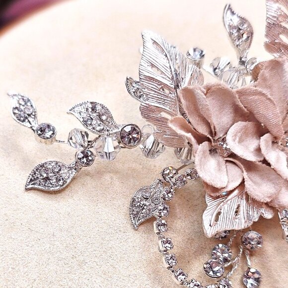 Flowers and Leaves Rhinestone Crystal Hair Clip Formal Bridal Accessory - Picture 5 of 14